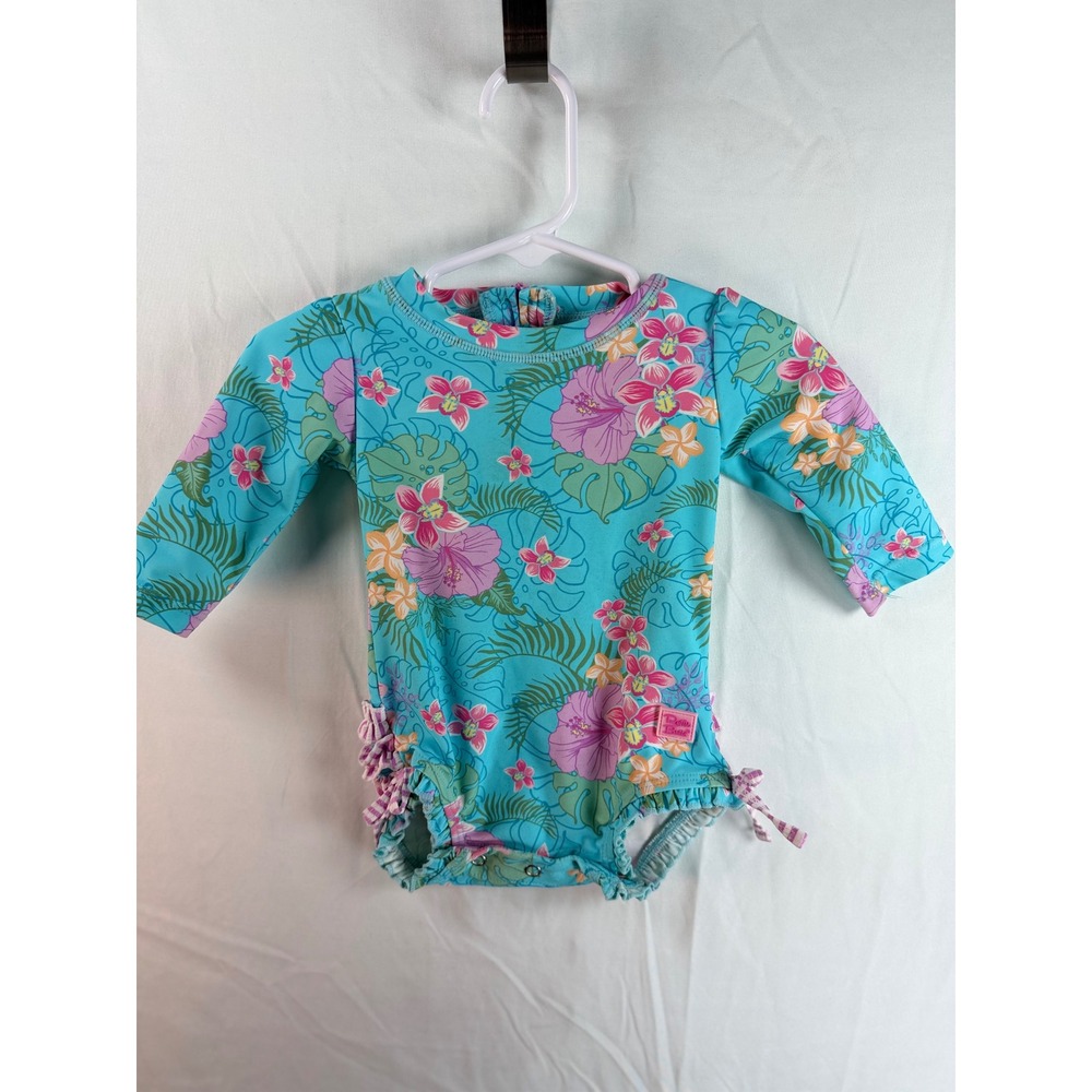 RuffleButts Baby Girls Tropical Floral Long‎ Sleeve Rash Guard Swimsuit 3-6M
